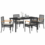 Garden Dining Set with Cushion 5 pcs Black Rattan
