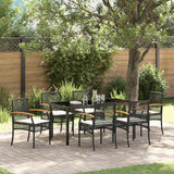 Garden Dining Set with Cushion 7 pcs Black Rattan