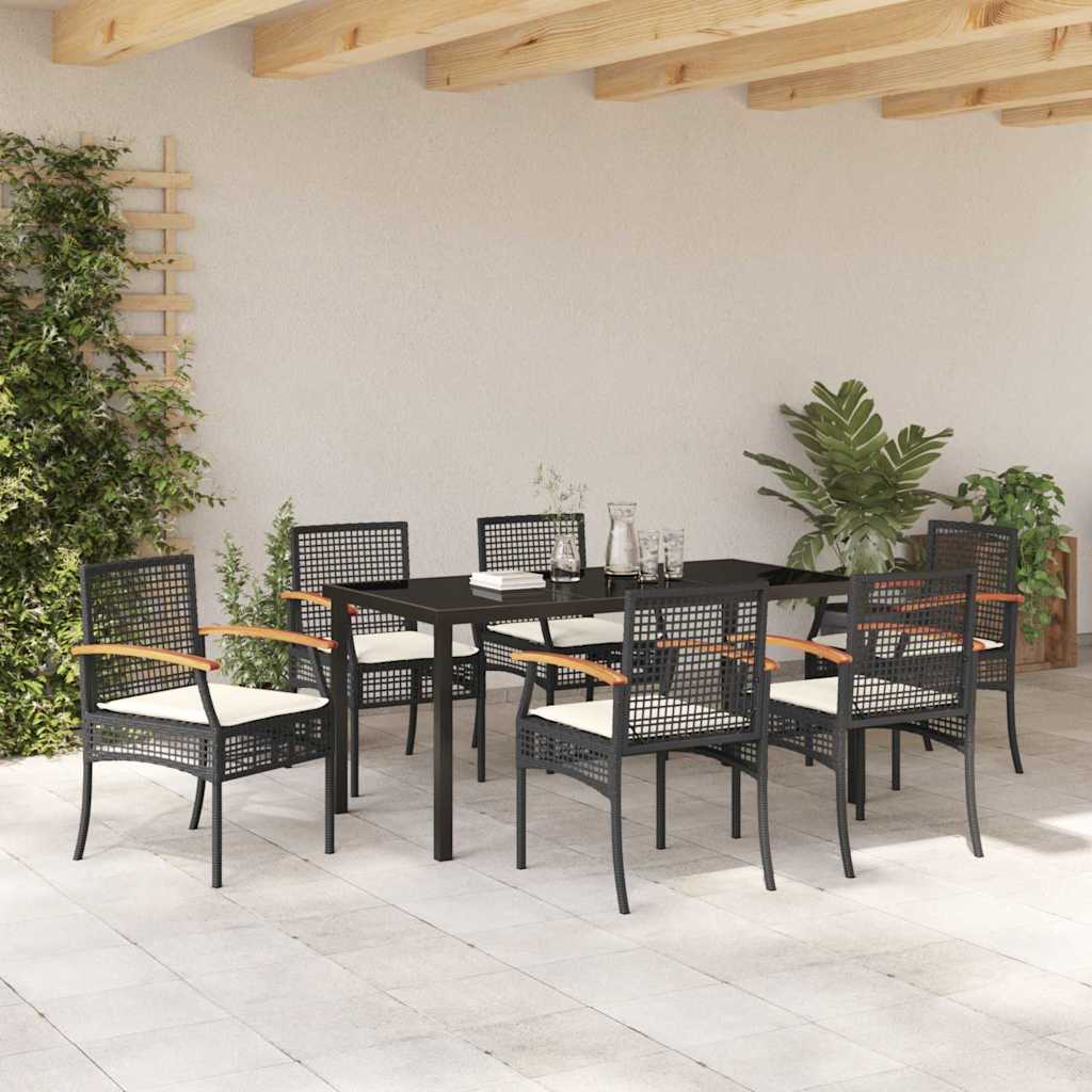 Garden Dining Set with Cushion 7 pcs Black Rattan