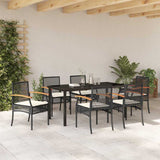 Garden Dining Set with Cushion 7 pcs Black Rattan - Top-Down View