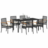 Garden Dining Set with Cushion 7 pcs Black Rattan - Side View