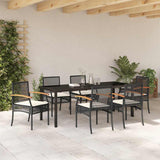 Garden Dining Set with Cushion 7 pcs Black Rattan - Top-Down View