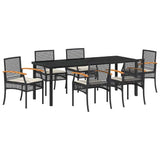 Garden Dining Set with Cushion 7 pcs Black Rattan