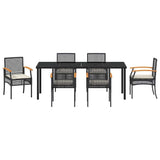 Garden Dining Set with Cushion 7 pcs Black Rattan - Close-Up Angle