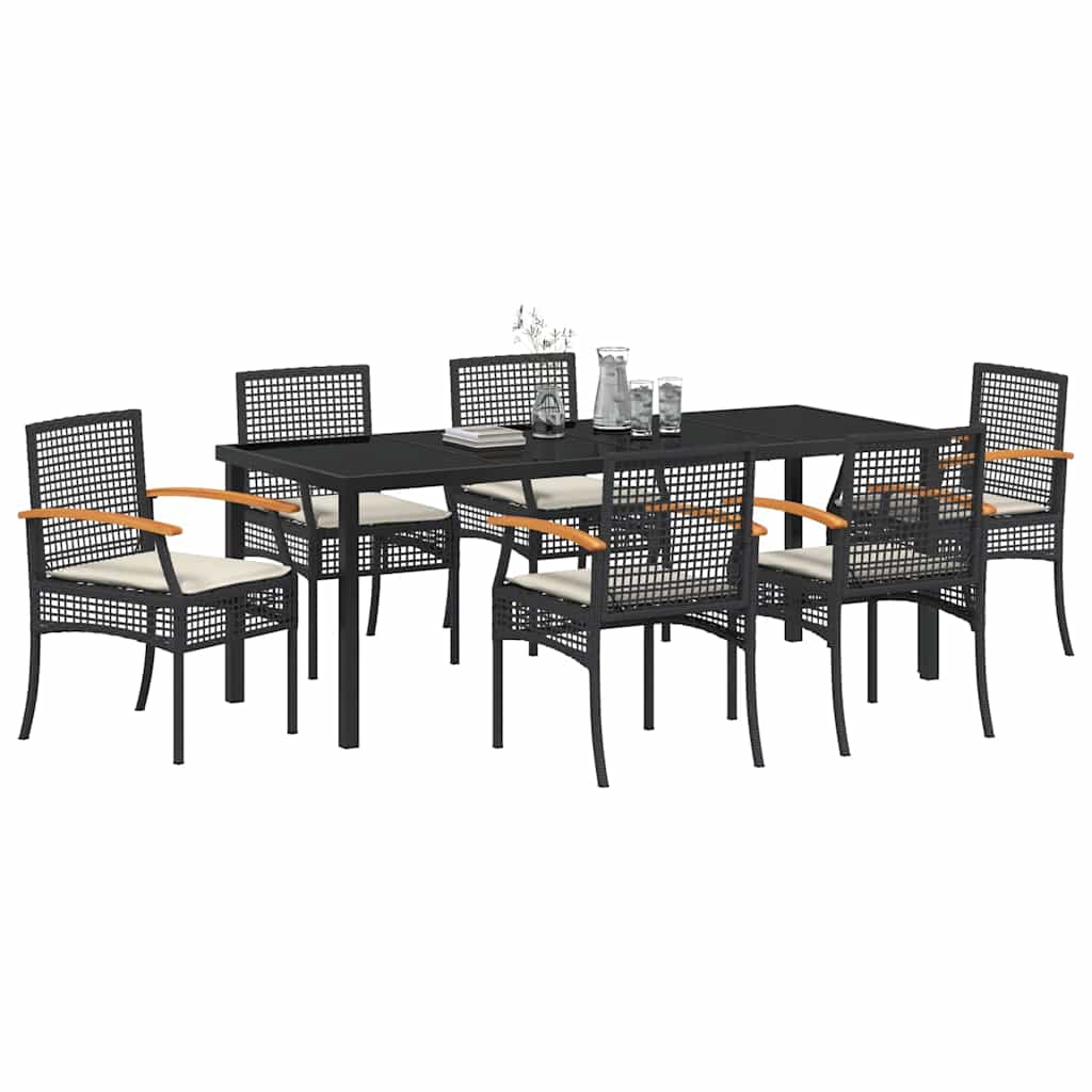 Garden Dining Set with Cushion 7 pcs Black Rattan