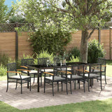 Garden Dining Set with Cushion 9 pcs Black Rattan