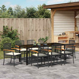 Garden Dining Set with Cushion 9 pcs Black Rattan