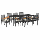 Garden Dining Set with Cushion 9 pcs Black Rattan