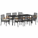 Garden Dining Set with Cushion 9 pcs Black Rattan - Side View