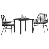 Garden Dining Set 3 pcs Black Poly Rattan - Side View