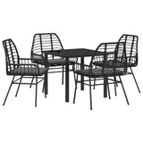 Garden Dining Set 5 pcs Black Poly Rattan - Front View