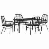 Garden Dining Set 5 pcs Black Poly Rattan - Front View