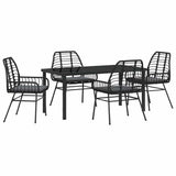 Garden Dining Set 5 pcs Black Poly Rattan - Front View