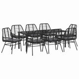 Garden Dining Set 9 pcs Black Poly Rattan - Front View