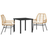 Garden Dining Set 3 pcs Brown Poly Rattan - Front View