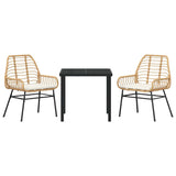 Garden Dining Set 3 pcs Brown Poly Rattan - Close-Up Angle