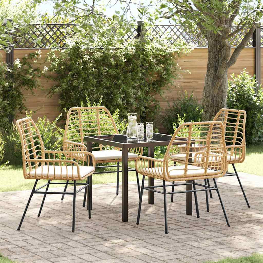 Garden Dining Set 5 pcs Brown Poly Rattan