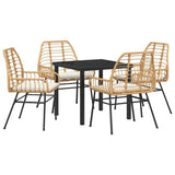 Garden Dining Set 5 pcs Brown Poly Rattan - Front View