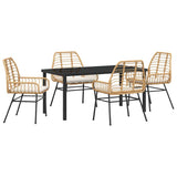 Garden Dining Set 5 pcs Brown Poly Rattan - Front View