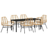 Garden Dining Set 7 pcs Brown Poly Rattan - Front View