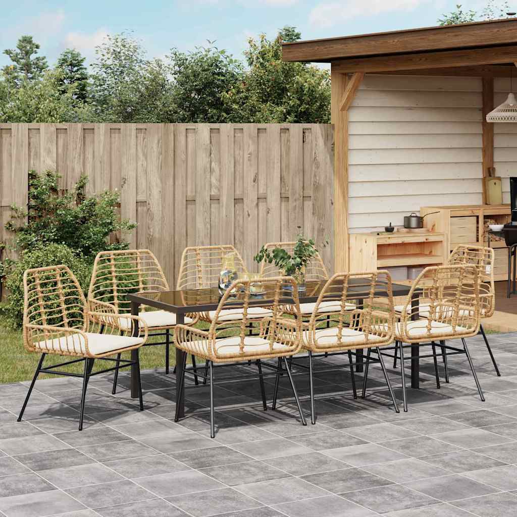 Garden Dining Set 9 pcs Brown Poly Rattan