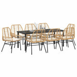 Garden Dining Set 9 pcs Brown Poly Rattan - Side View