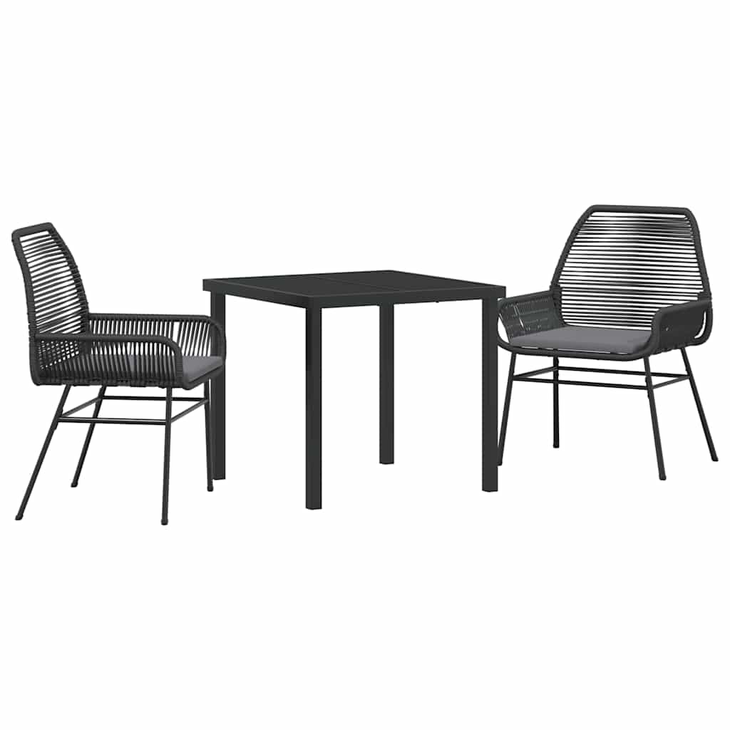 Garden Dining Set with Cushion 3 pcs Black Poly Rattan