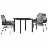 Garden Dining Set with Cushion 3 pcs Black Poly Rattan - Front View