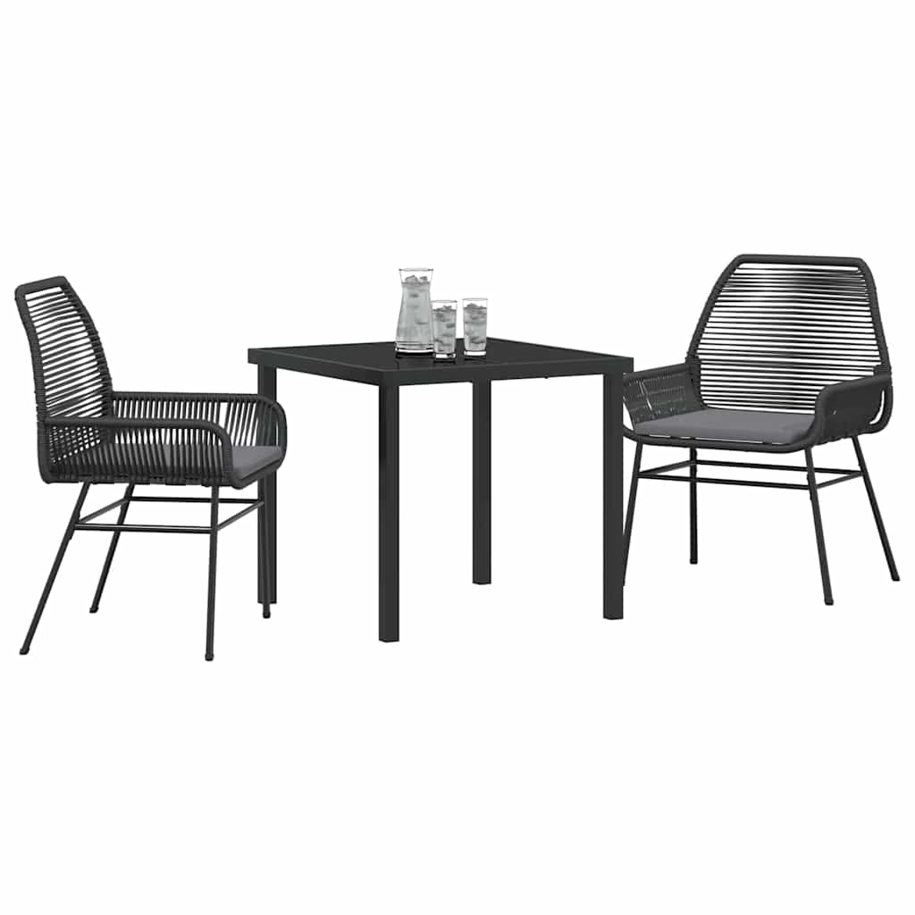 Garden Dining Set with Cushion 3 pcs Black Poly Rattan