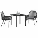Garden Dining Set with Cushion 3 pcs Black Poly Rattan - Side View