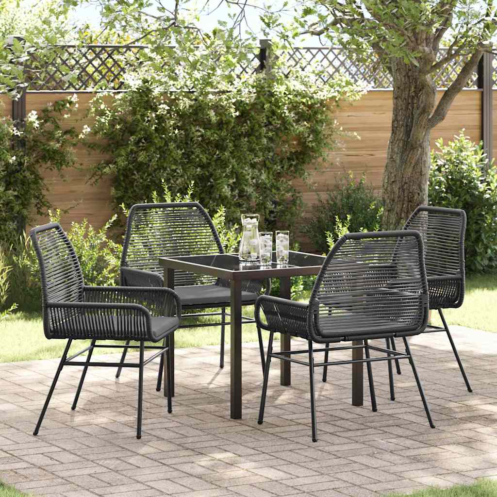 Garden Dining Set with Cushion 5 pcs Black Poly Rattan