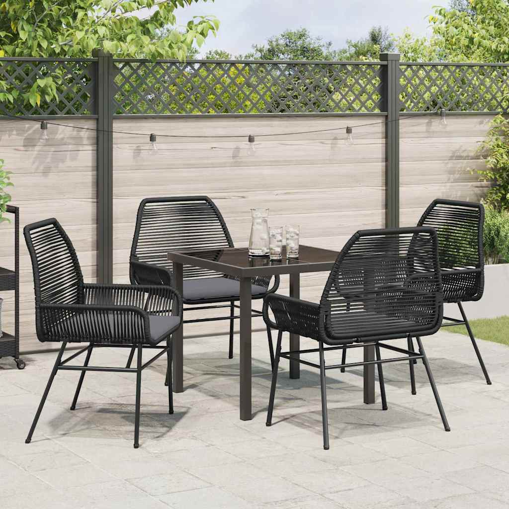 Garden Dining Set with Cushion 5 pcs Black Poly Rattan