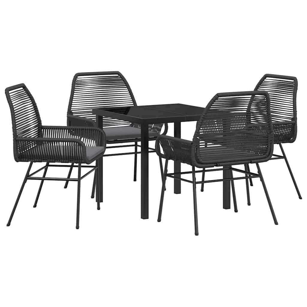Garden Dining Set with Cushion 5 pcs Black Poly Rattan