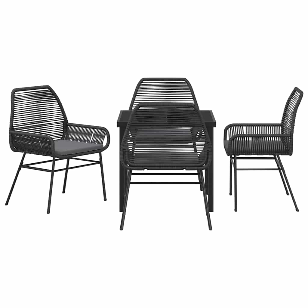 Garden Dining Set with Cushion 5 pcs Black Poly Rattan