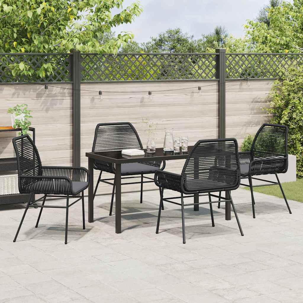 Garden Dining Set with Cushion 5 pcs Black Poly Rattan