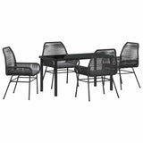 Garden Dining Set with Cushion 5 pcs Black Poly Rattan - Front View