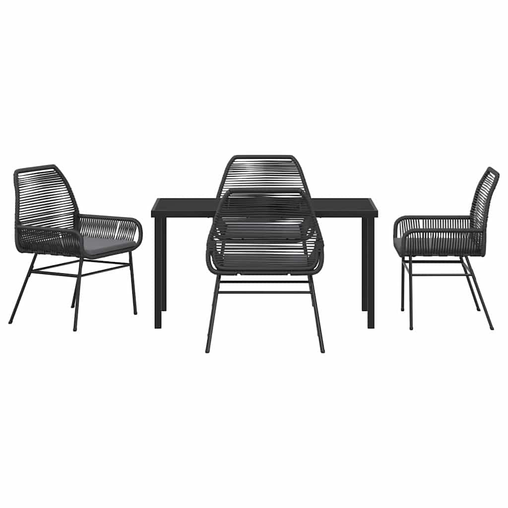 Garden Dining Set with Cushion 5 pcs Black Poly Rattan