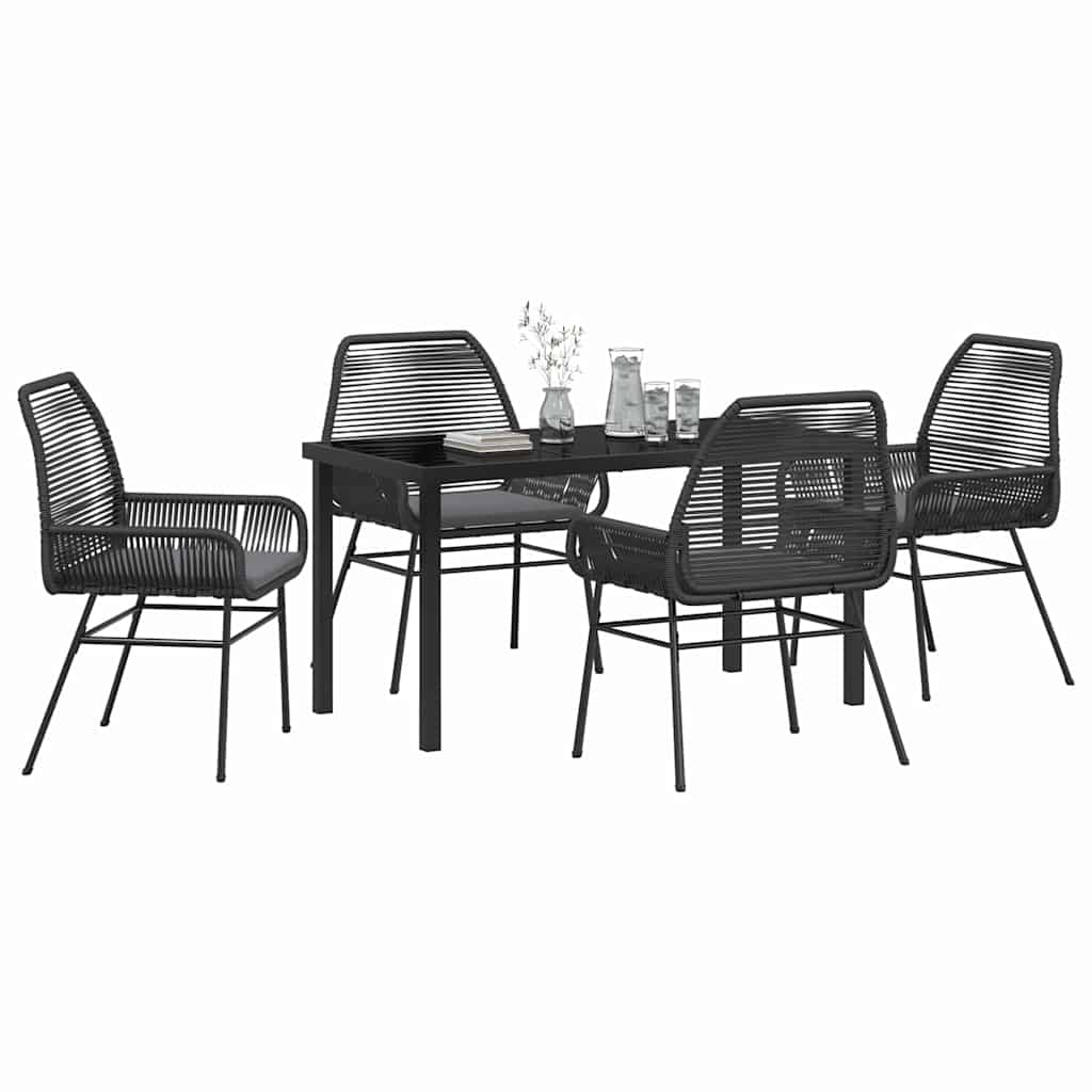 Garden Dining Set with Cushion 5 pcs Black Poly Rattan
