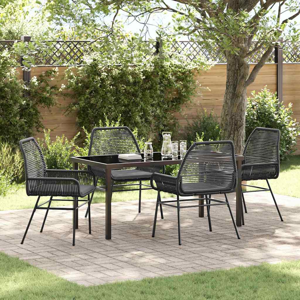 Garden Dining Set with Cushion 5 pcs Black Poly Rattan