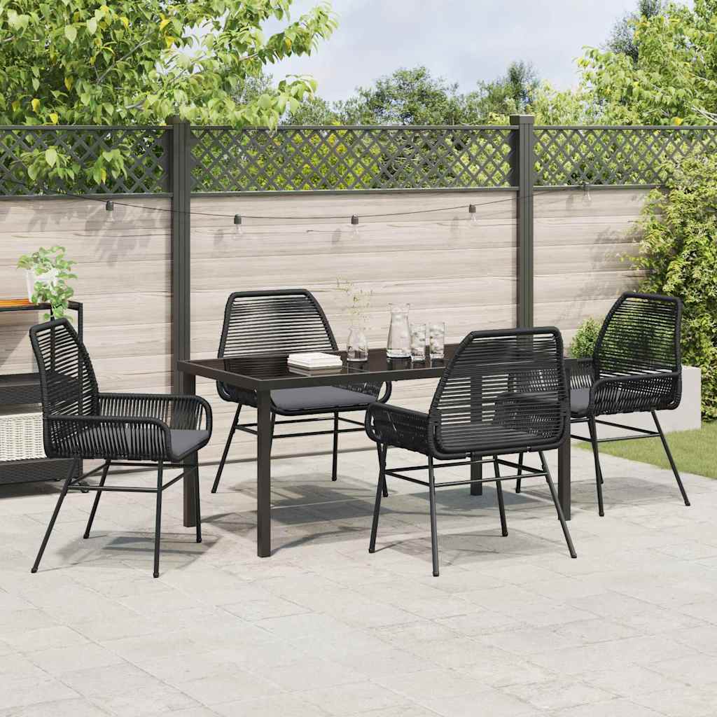 Garden Dining Set with Cushion 5 pcs Black Poly Rattan