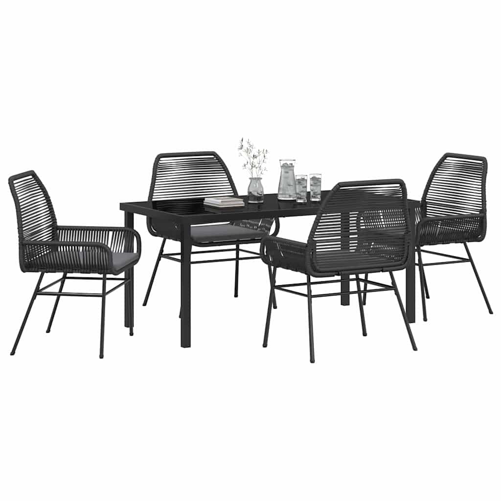 Garden Dining Set with Cushion 5 pcs Black Poly Rattan