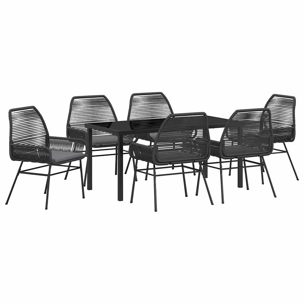 Garden Dining Set with Cushion 7 pcs Black Poly Rattan