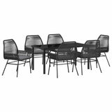 Garden Dining Set with Cushion 7 pcs Black Poly Rattan - Front View