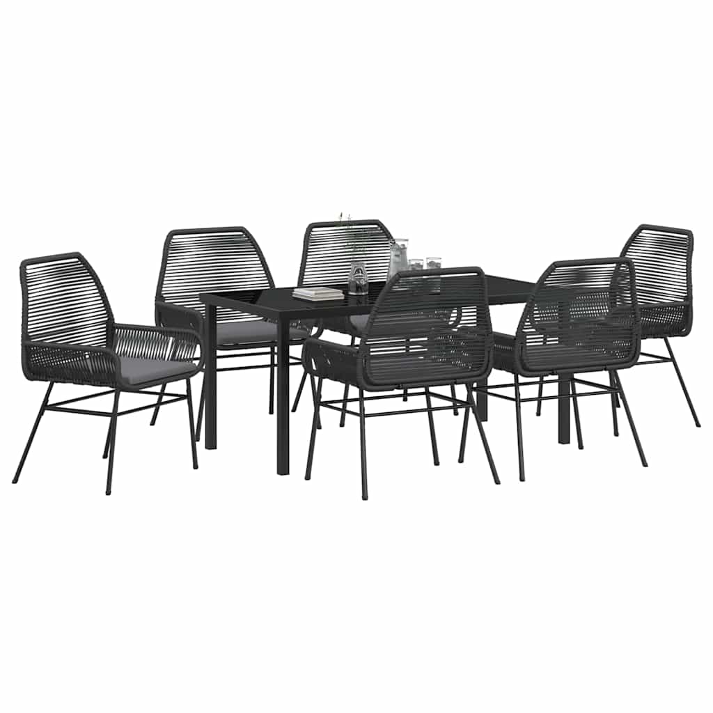 Garden Dining Set with Cushion 7 pcs Black Poly Rattan