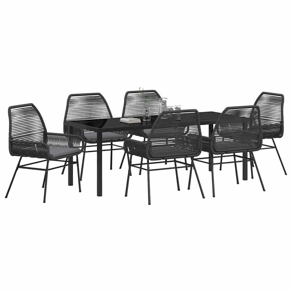 Garden Dining Set with Cushion 7 pcs Black Poly Rattan