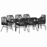 Garden Dining Set with Cushion 9 pcs Black Poly Rattan - Side View