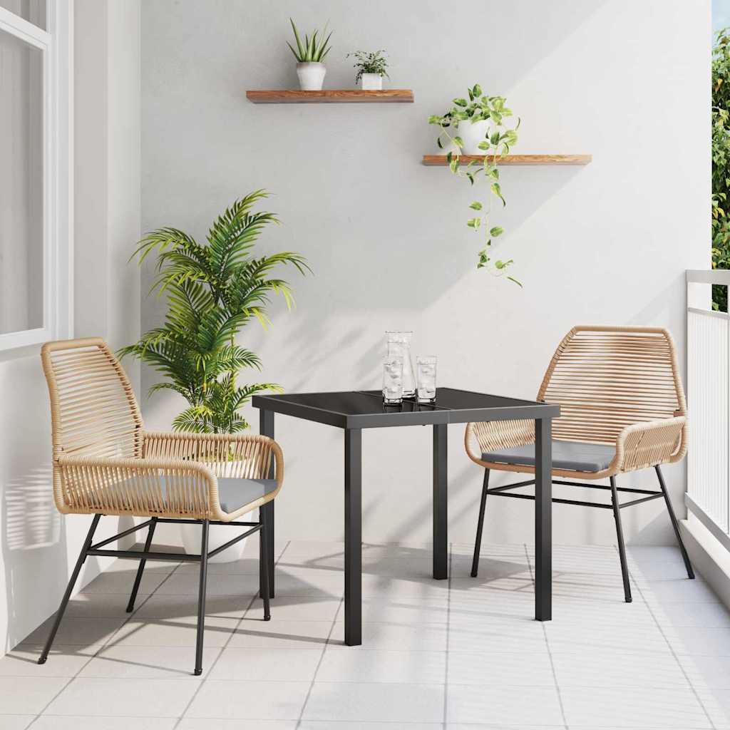 Garden Dining Set with Cushion 3 pcs Brown Poly Rattan