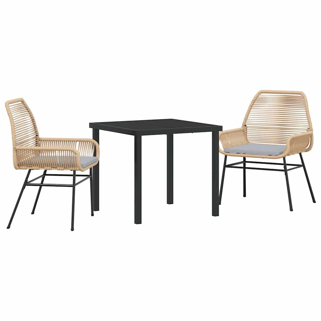 Garden Dining Set with Cushion 3 pcs Brown Poly Rattan
