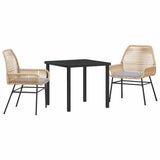 Garden Dining Set with Cushion 3 pcs Brown Poly Rattan