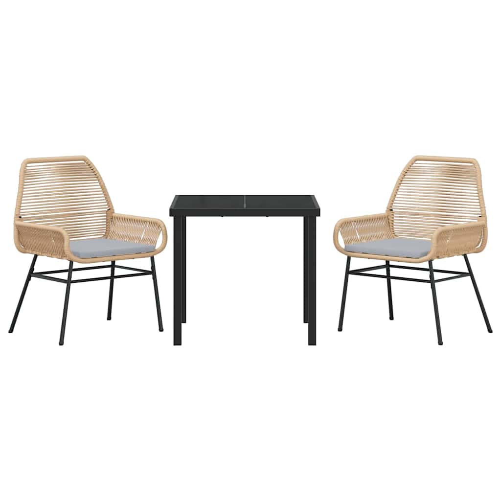 Garden Dining Set with Cushion 3 pcs Brown Poly Rattan